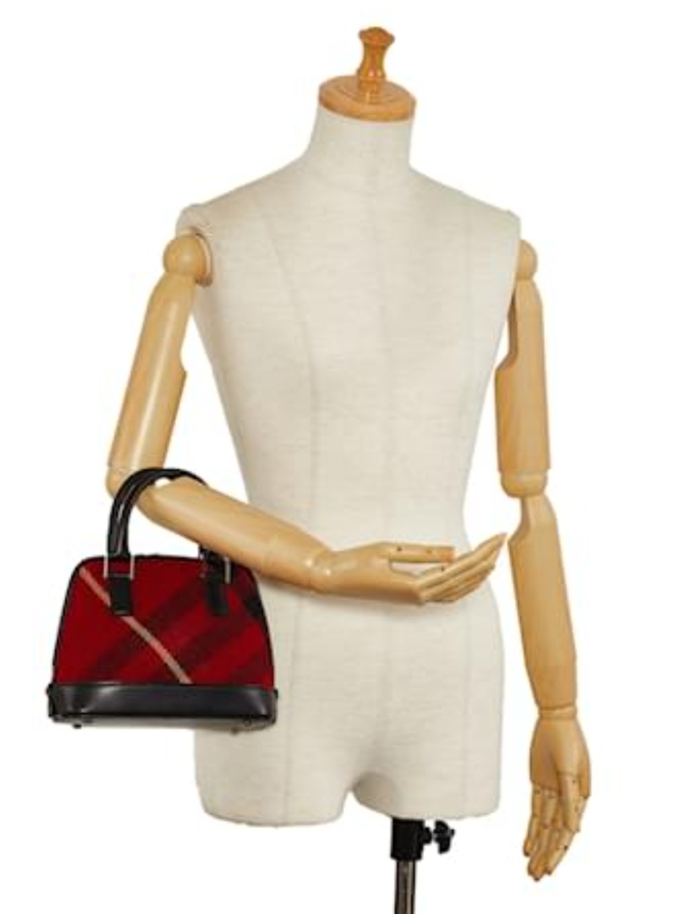 Burberry Red Black Tartan Wool & Genuine Leather Mini Handbag - Picture 13 of 16